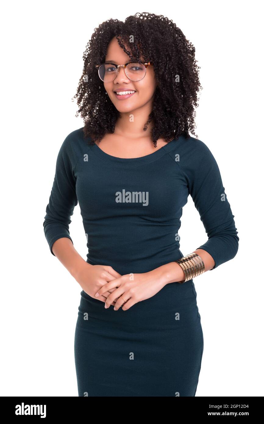Beautiful young african business woman posing isolated over white Stock ...