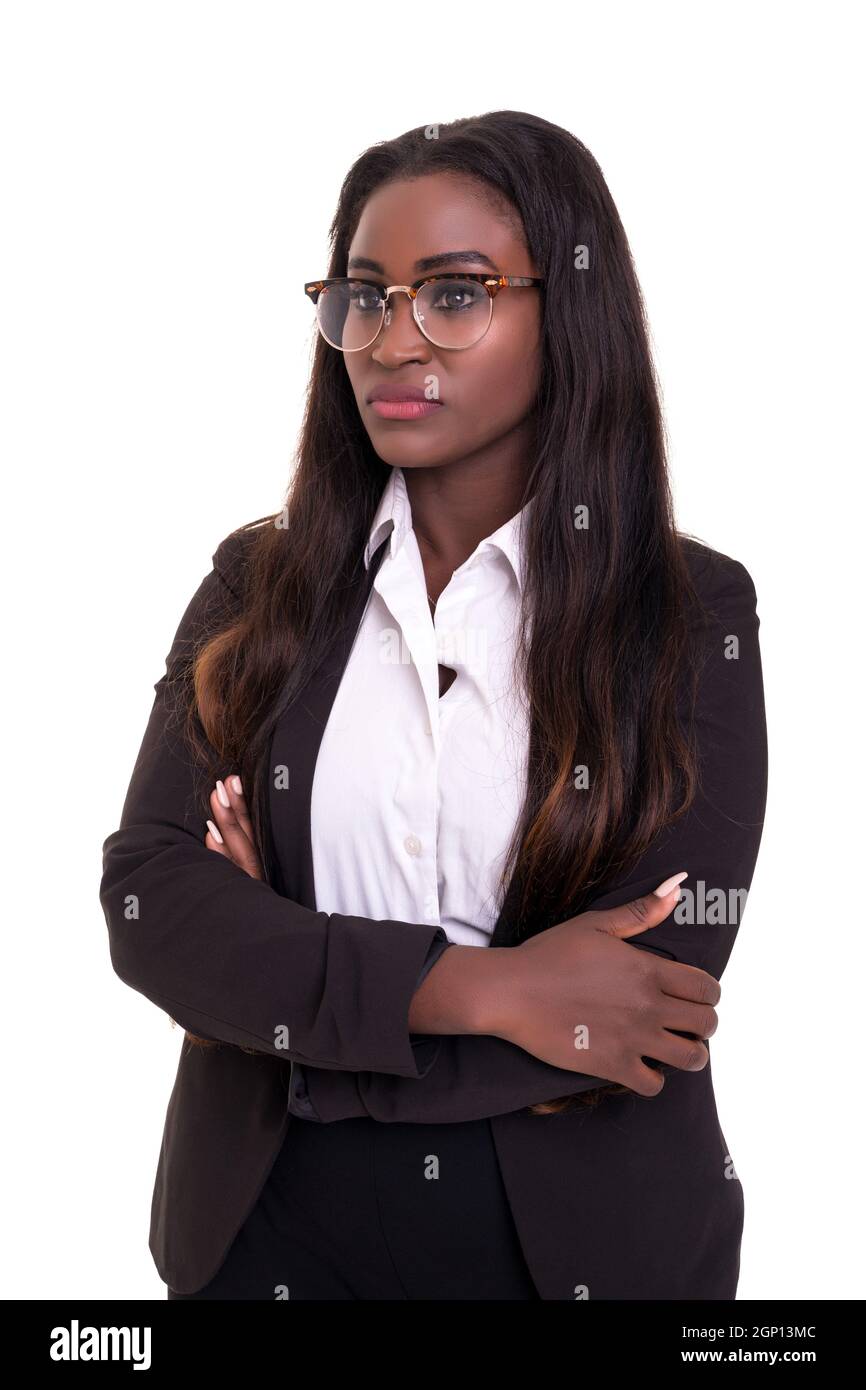 Beautiful young african business woman posing isolated over white Stock ...