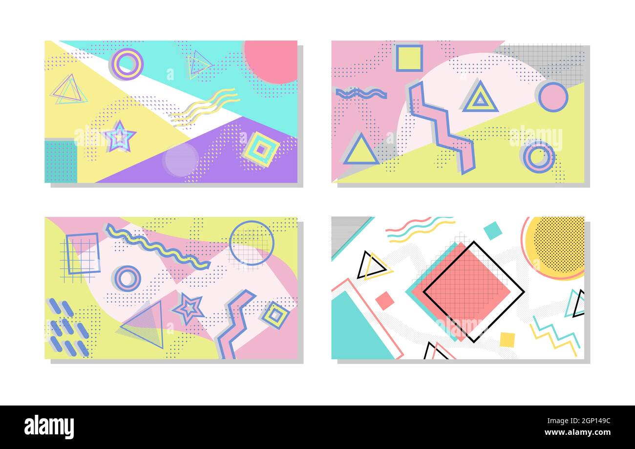 Set of Memphis Style Covers. Flat Vector Illustrations for Background ...