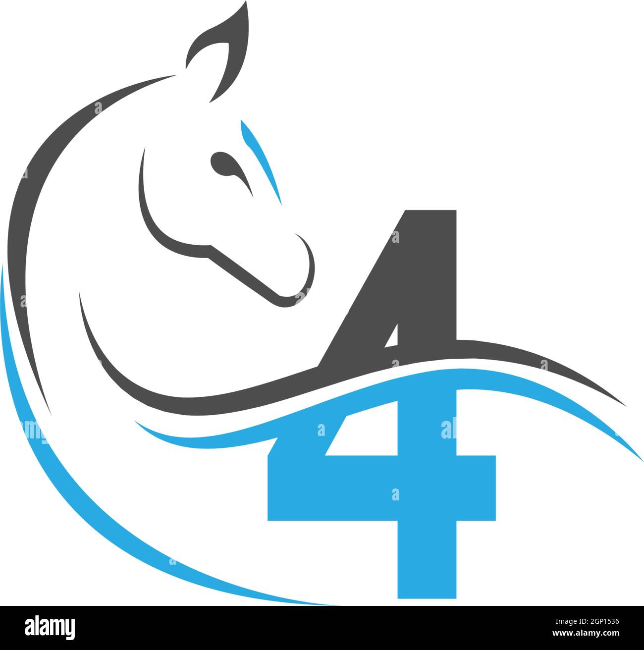 Number 4 icon logo with horse illustration design Stock Vector