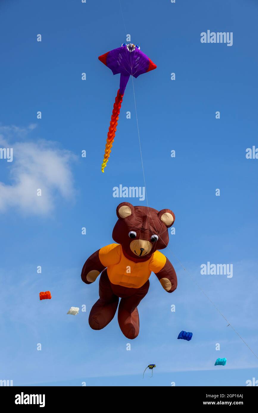 Kite Festival Filey, North Yorkshire beautiful blue sky day attracted