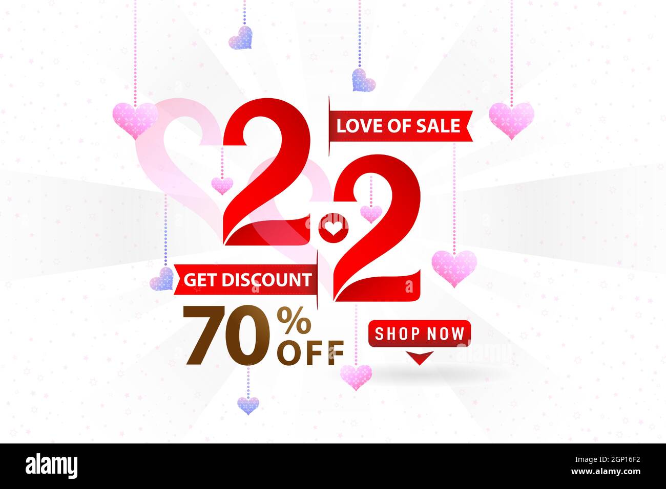 2.2 sale, 2.2 online sale, Month Of Love Sale gradient red with sparkle star and pink purple isolated white backgrounds for poster flyer design, social media banner, online shop promotion, web banner. Stock Vector