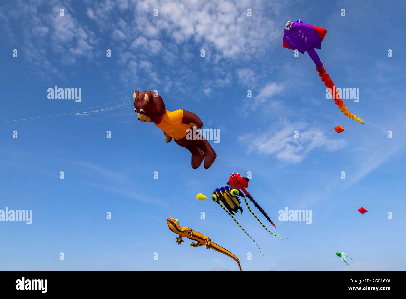 Kite Festival Filey, North Yorkshire beautiful blue sky day attracted