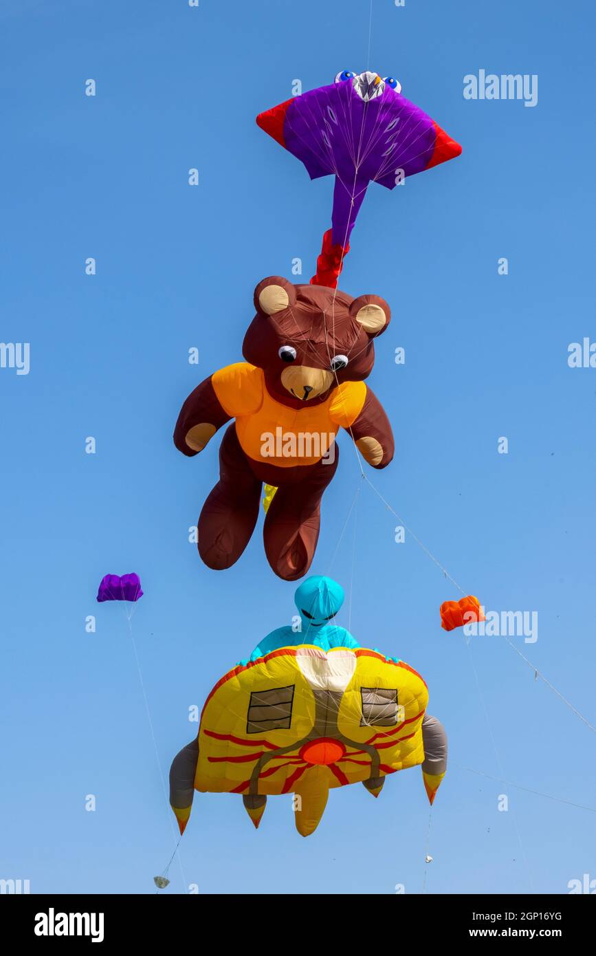 Kite Festival Filey, North Yorkshire beautiful blue sky day attracted