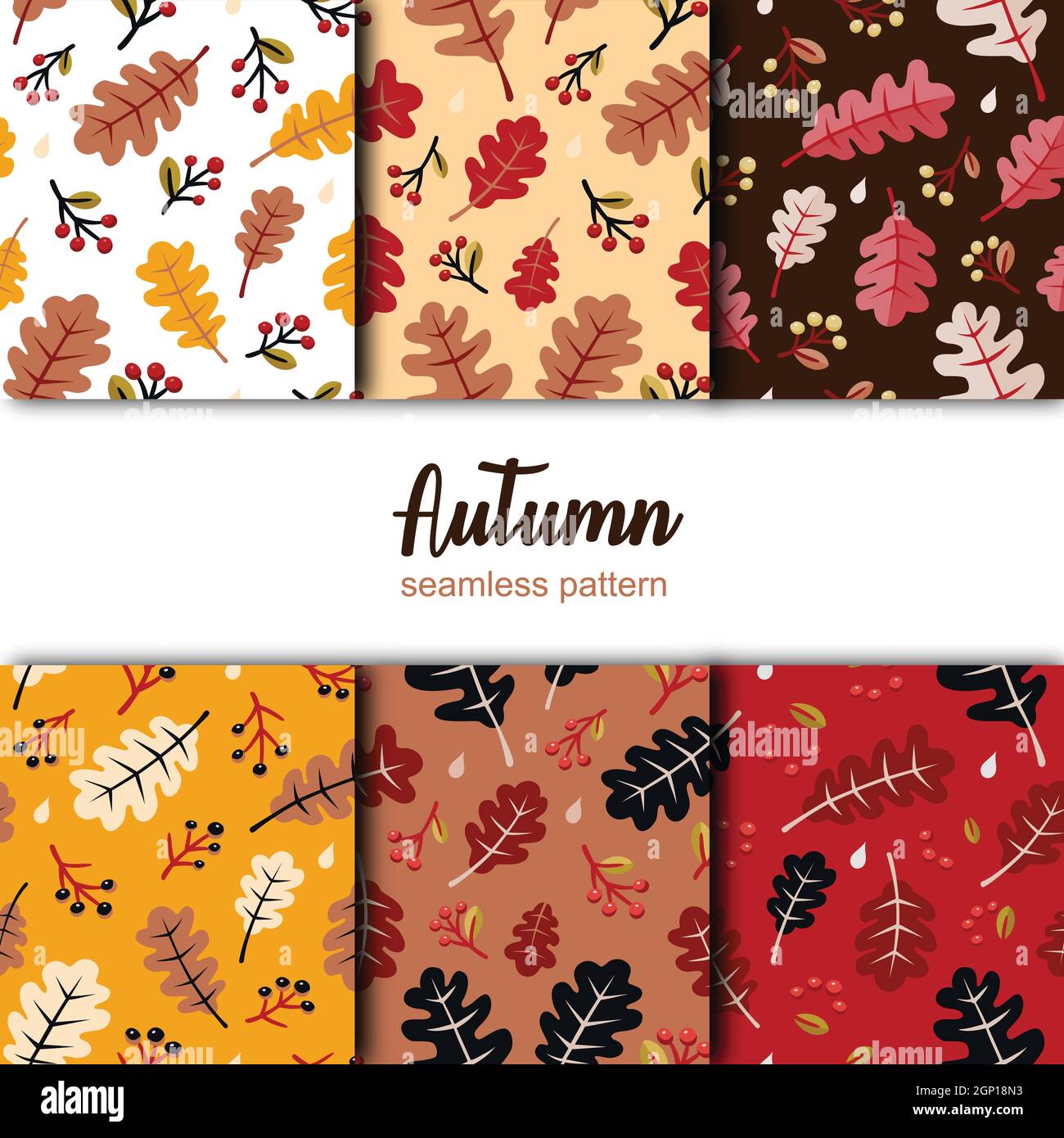Autumn seamless pattern set. Leaves design in different colors ...