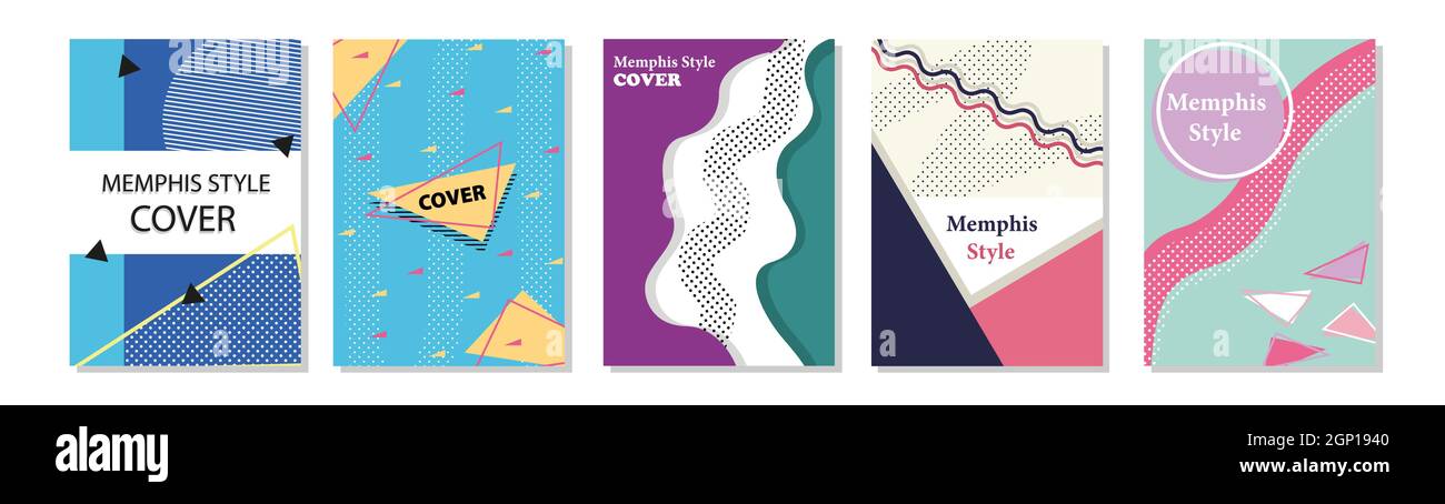 Set of Memphis Style Covers. Flat Vector Illustrations for Background ...