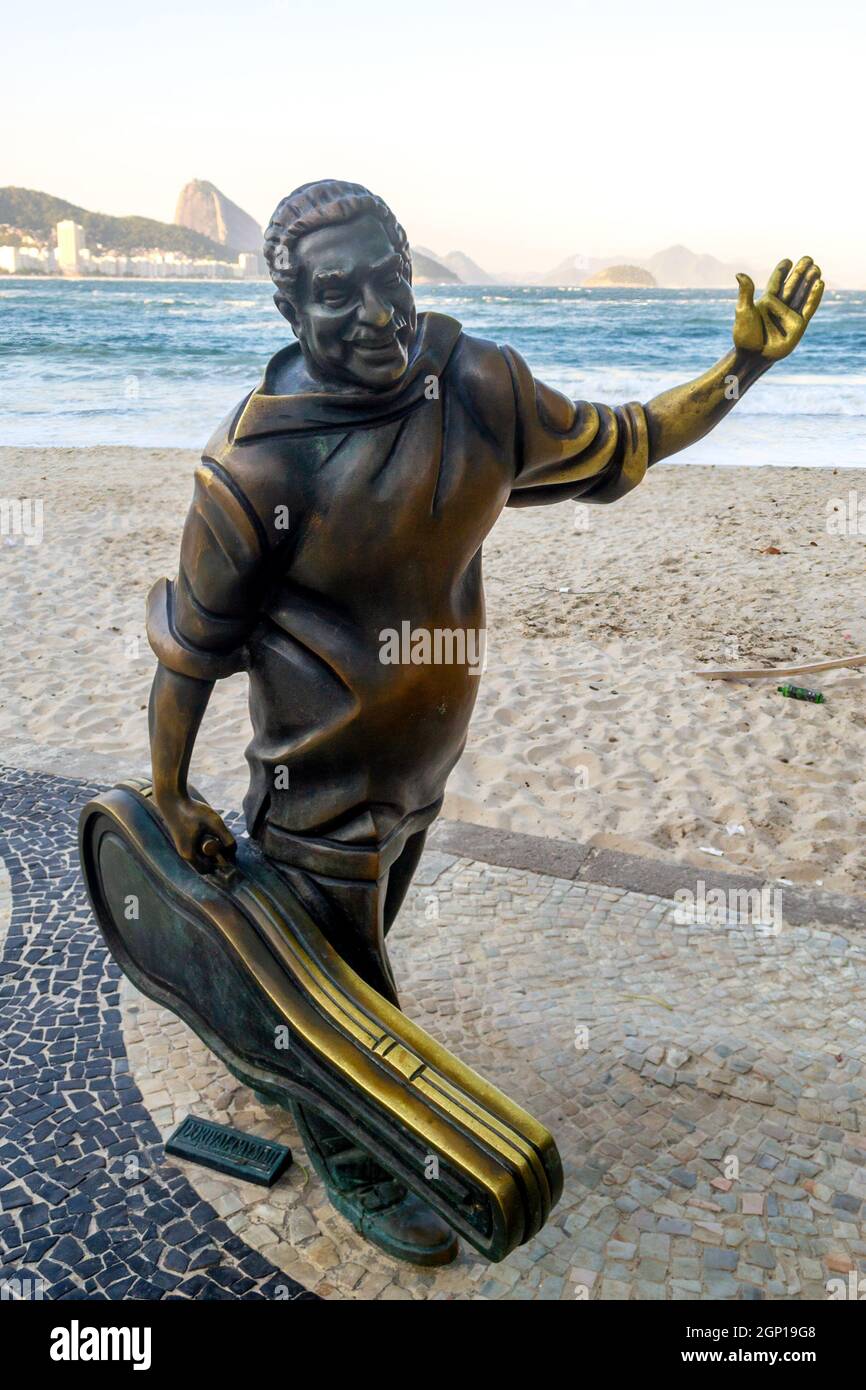 Sculpture or statue of Dorival Caymmi in Copacabana Beach in