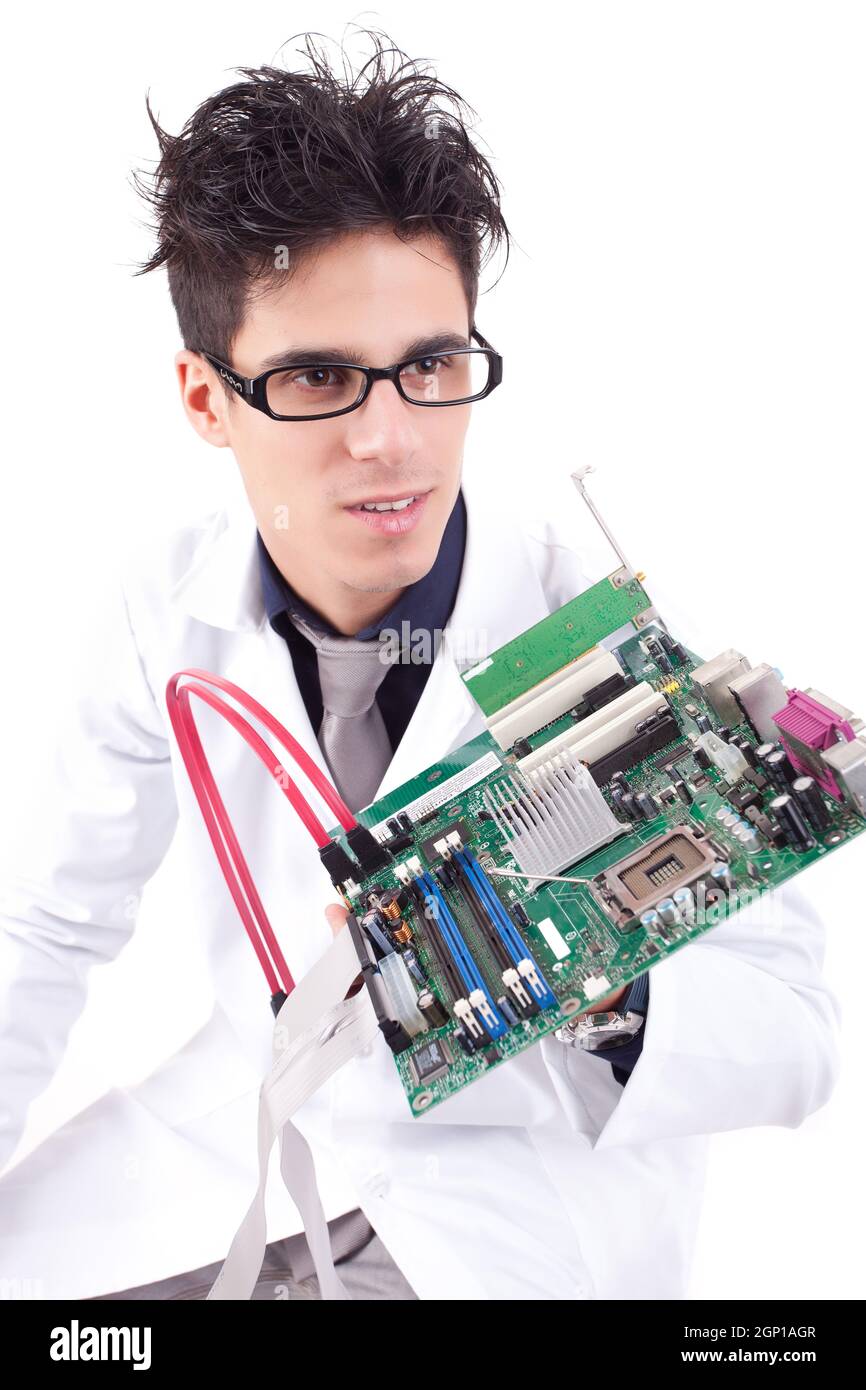 Computer engineer working on an old motherboard Stock Photo - Alamy