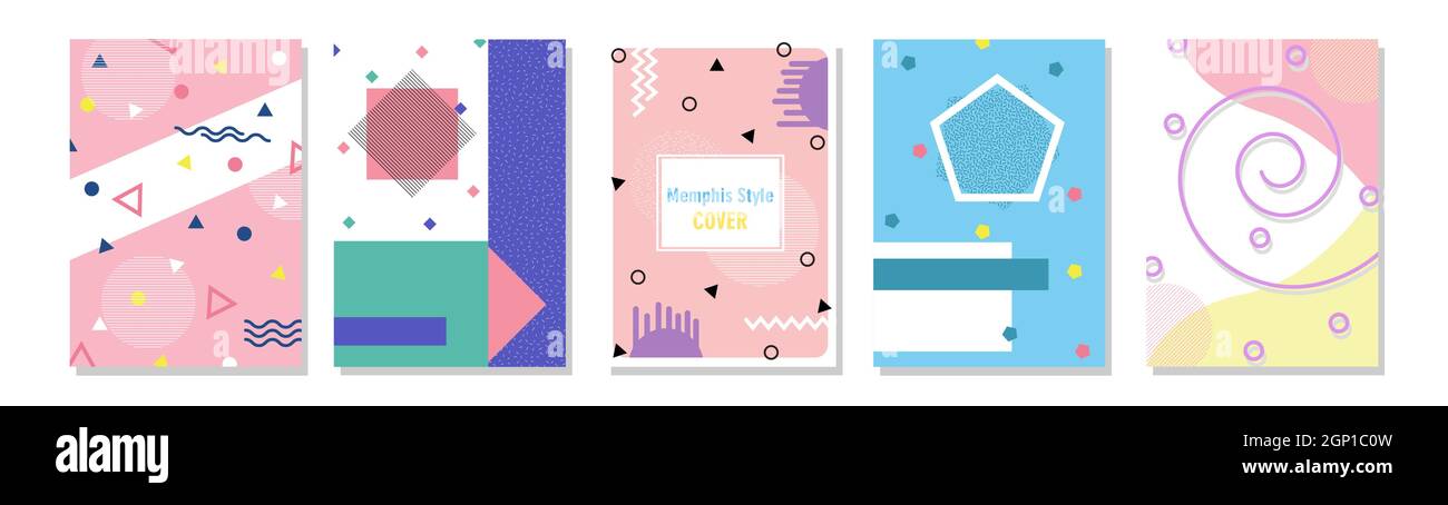 Set of Memphis Style Covers. Flat Vector Illustrations for Background ...