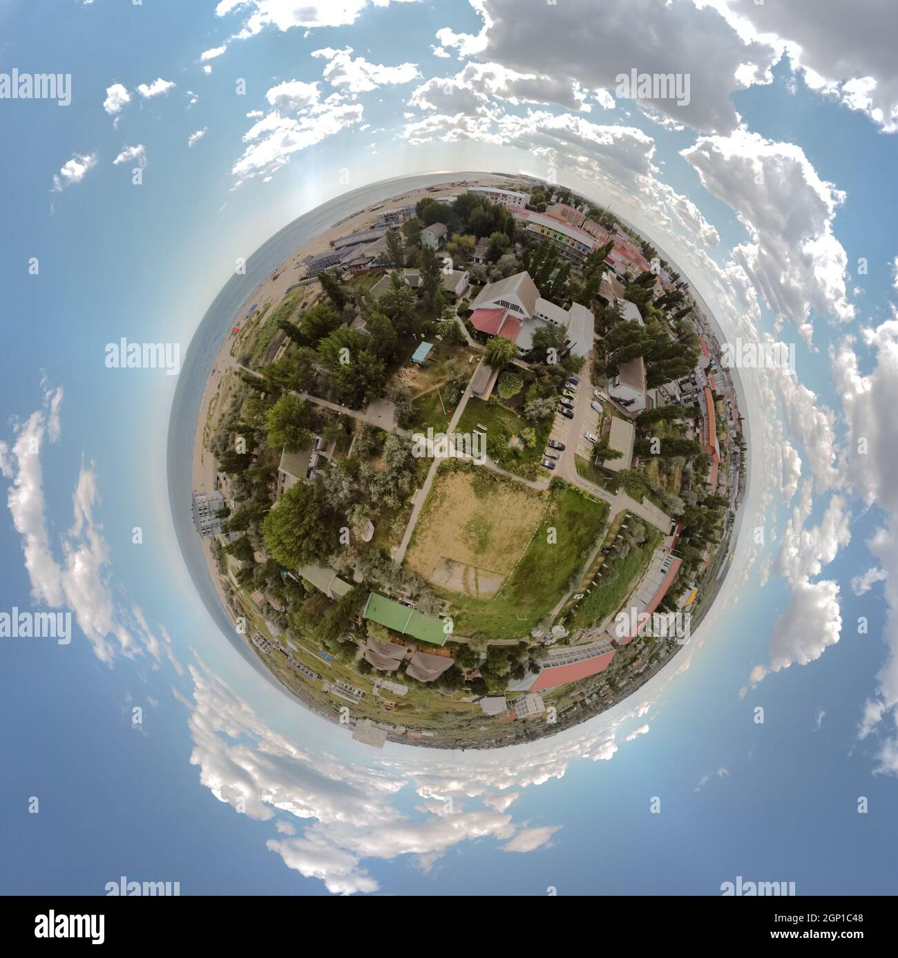 Little Planet 360 panorama of the beach and the Black Sea Stock Photo -  Alamy