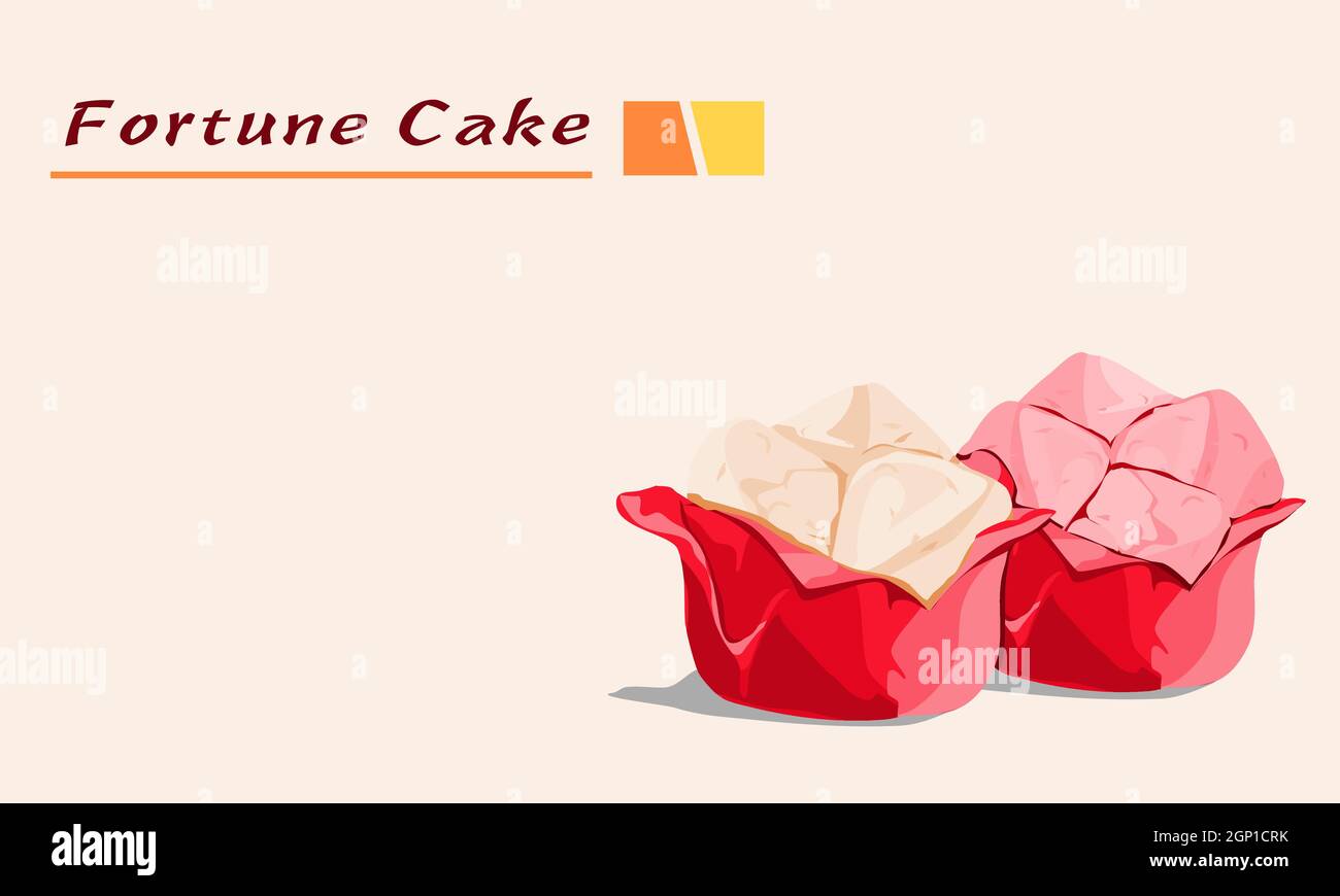 A steamed cake or fa gao or fortune cake on light background with text. Asian food hand drawing vector illustration. Stock Vector