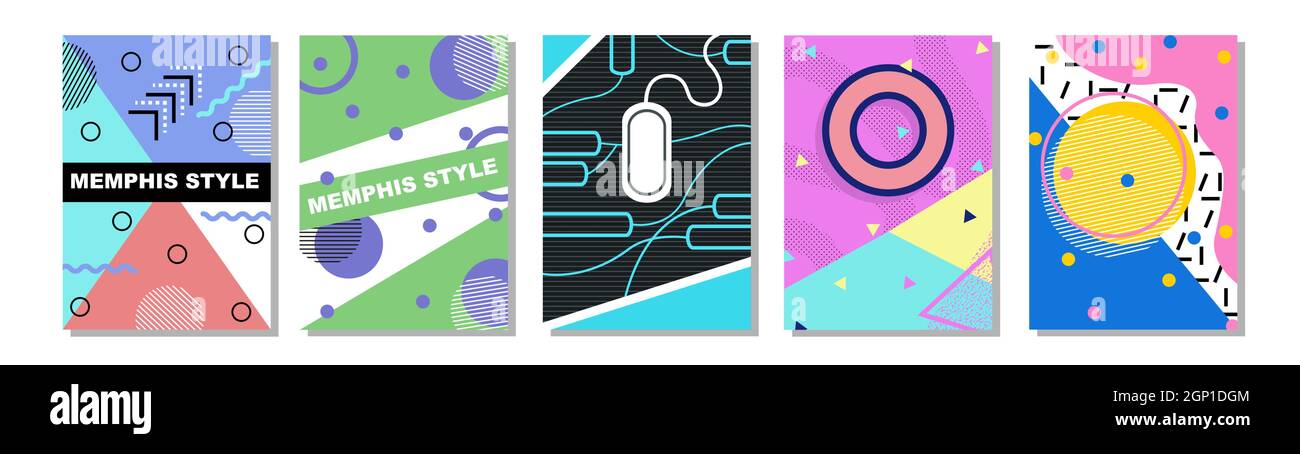 Set of Memphis Style Covers. Flat Vector Illustrations for Background ...