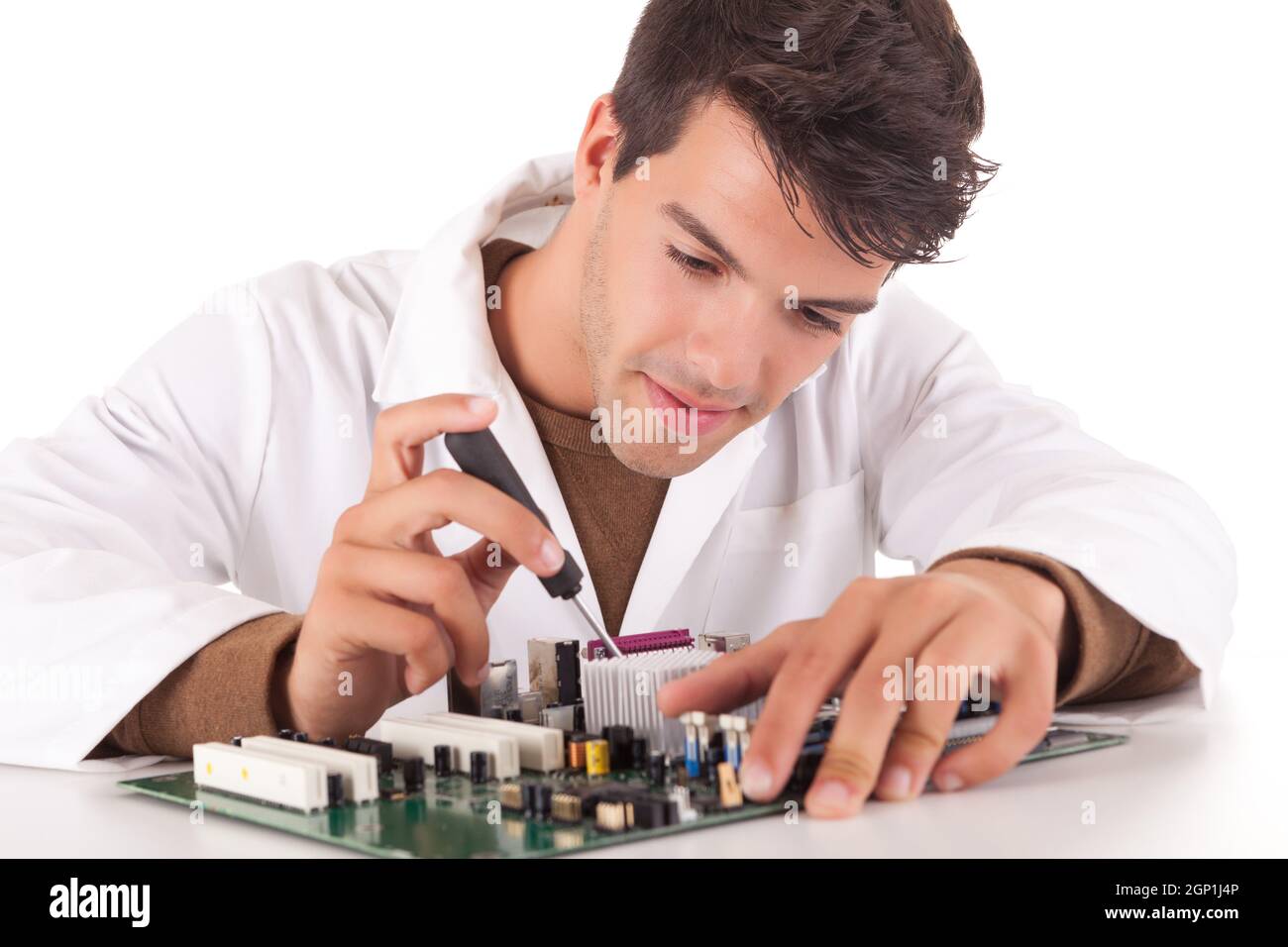 Happy and successful young computer engineer Stock Photo