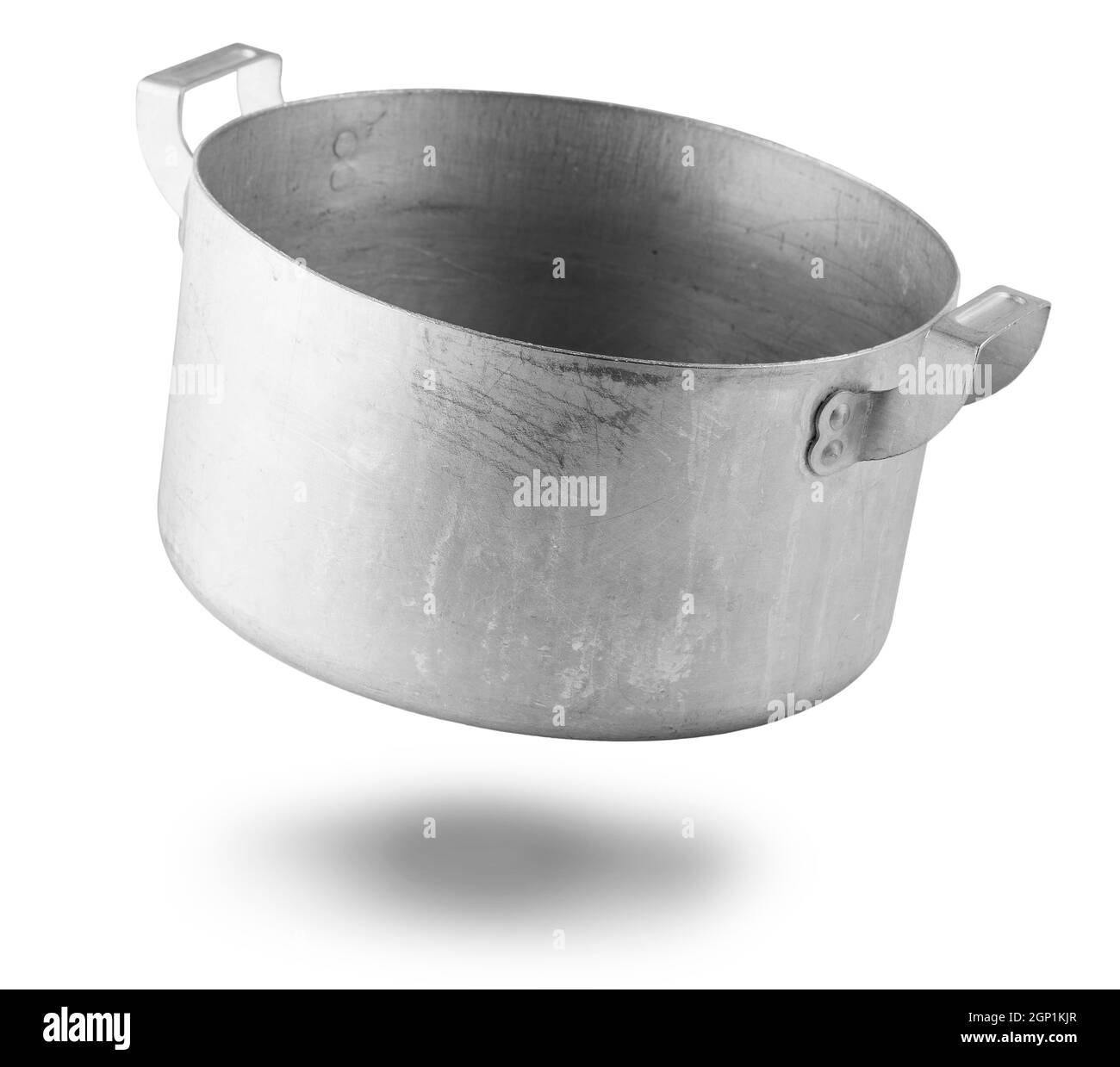 Open stainless steel cooking pot over white background with clipping path Stock Photo