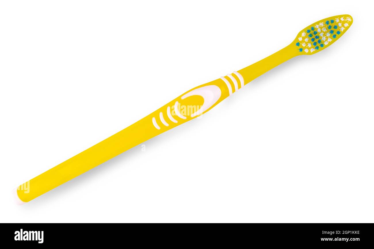 Yellow toothbrush isolated on white top view Stock Photo - Alamy