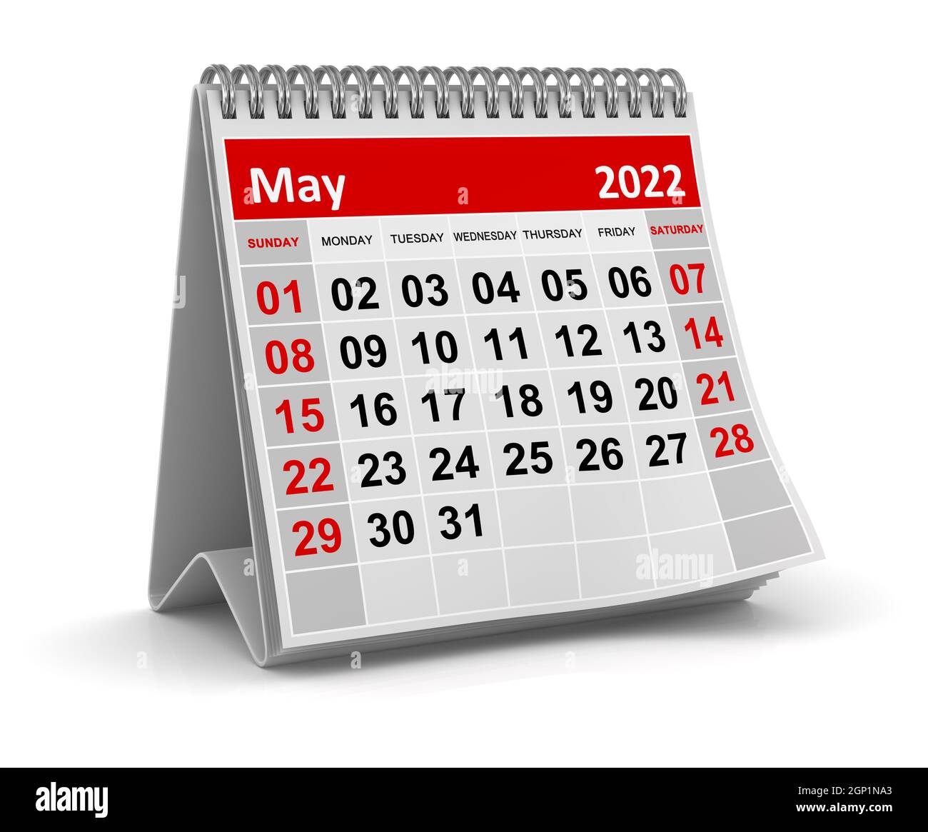Calendar - May 2022 , This is a 3d rendered computer generated image. Isolated on white. Stock Photo