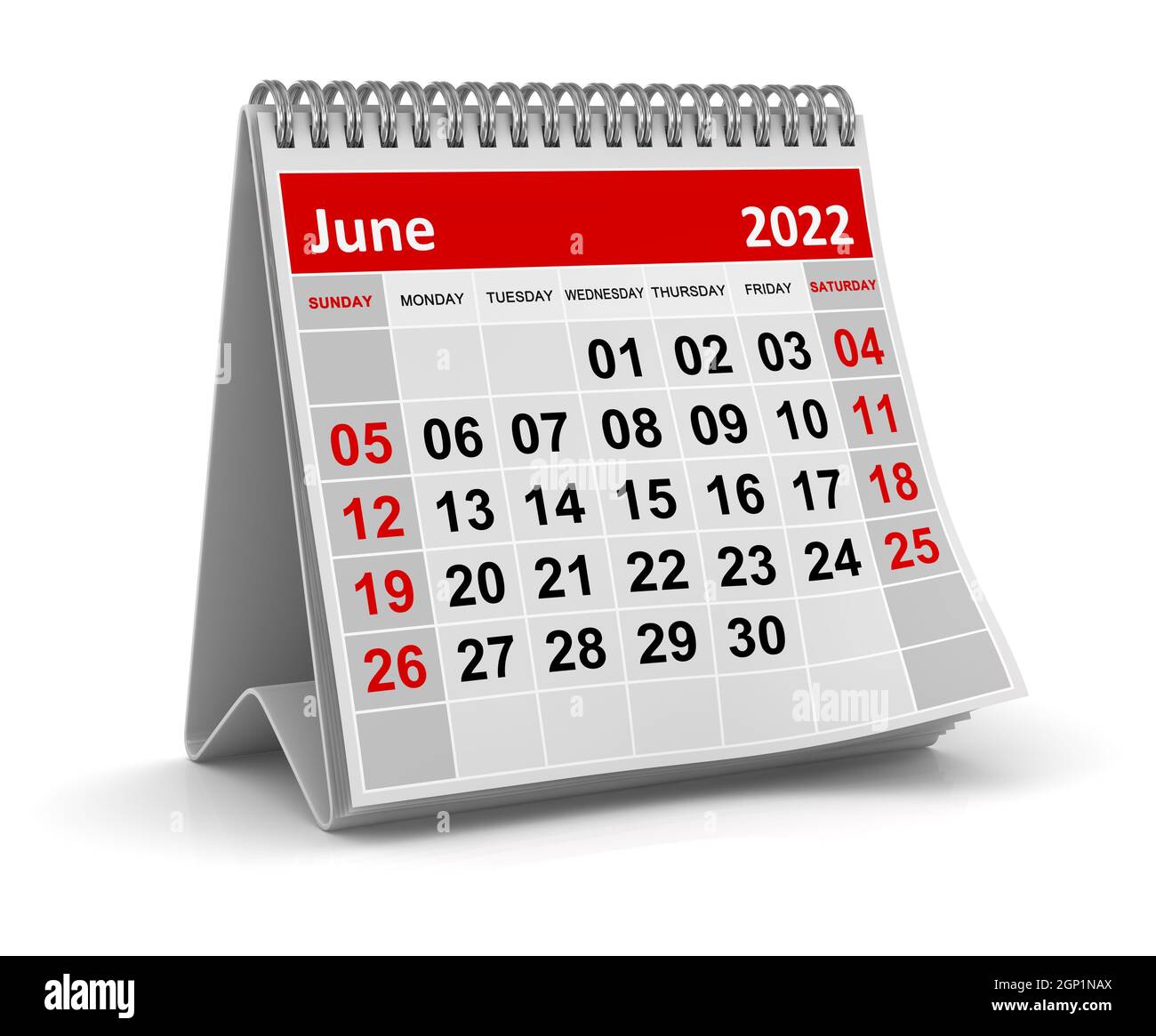 Calendar - June 2022 , This is a 3d rendered computer generated image. Isolated on white. Stock Photo