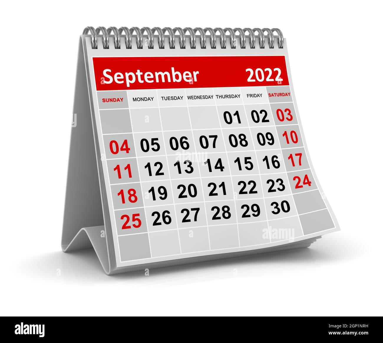 Calendar - September 2022 , This is a 3d rendered computer generated image. Isolated on white. Stock Photo