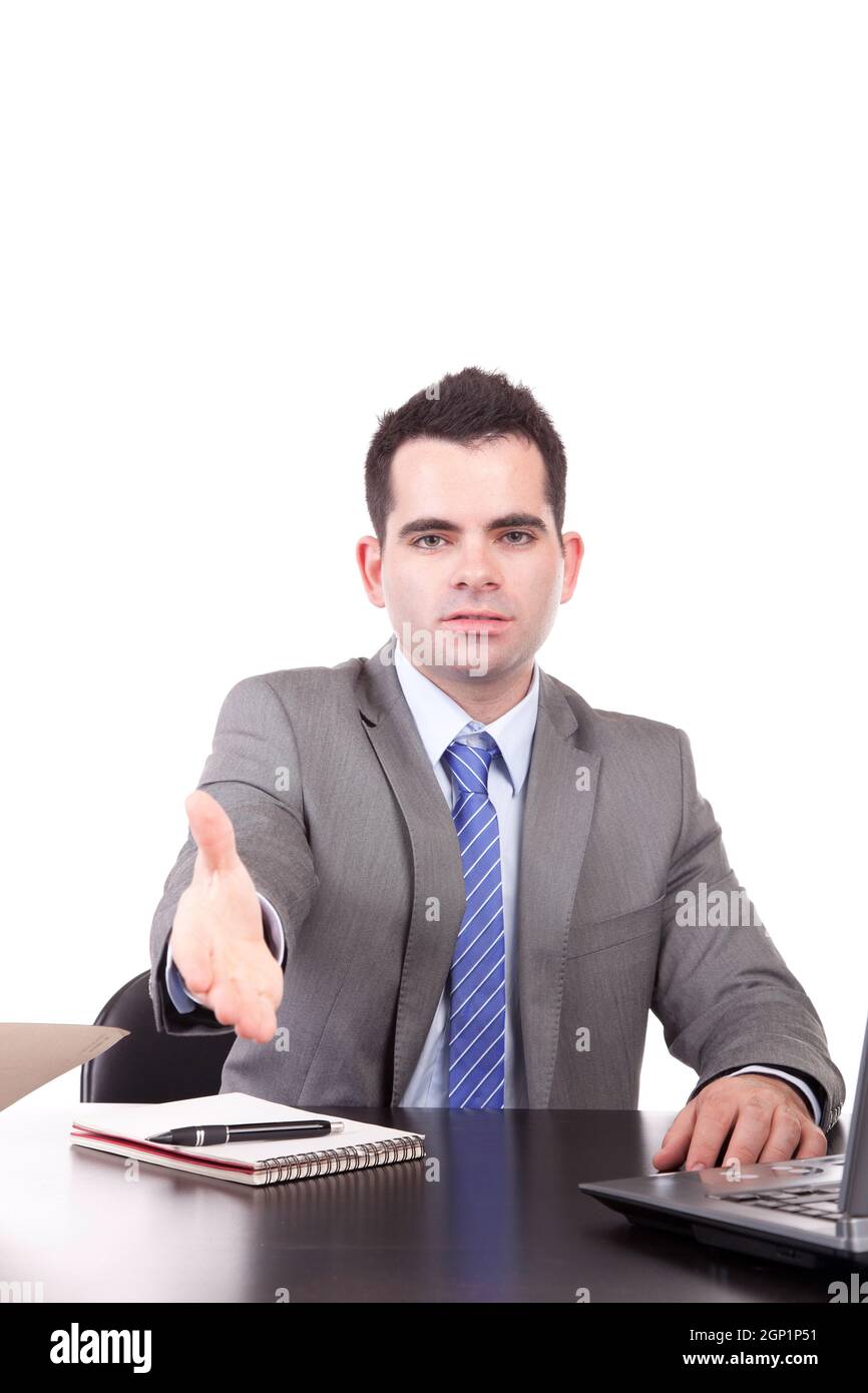 Young engineer, offering handshake - isolated Stock Photo - Alamy
