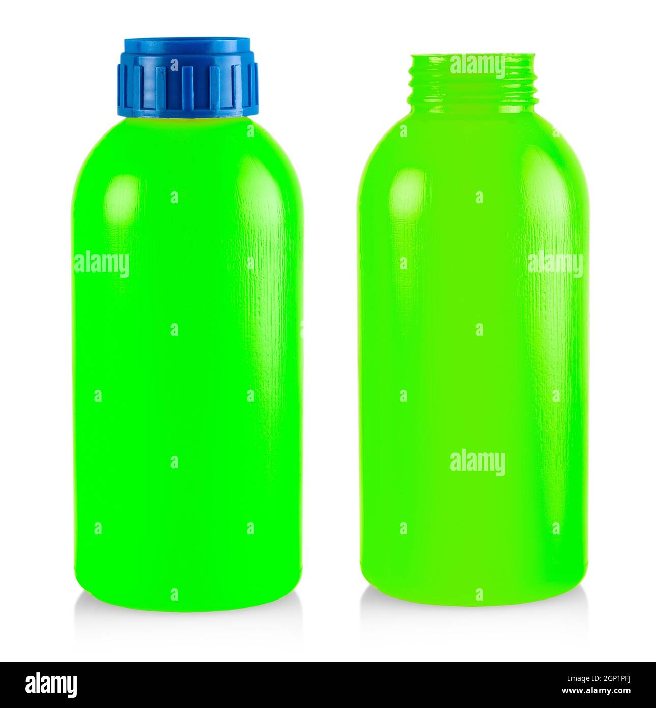 green plastic bottle isolated on white background Stock Photo - Alamy