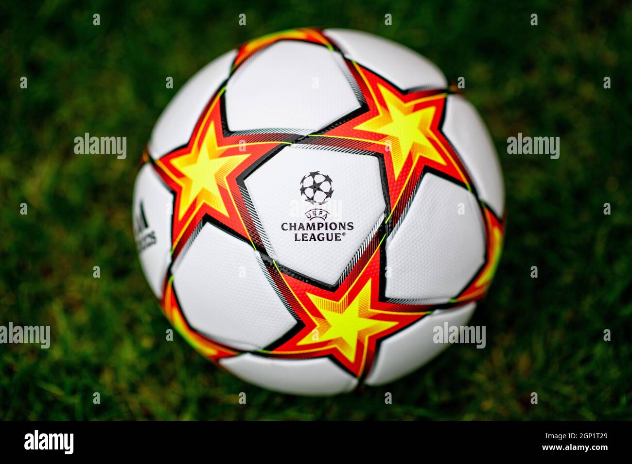 Close up of Adidas UEFA Champions League Football 21/22 Stock Photo - Alamy