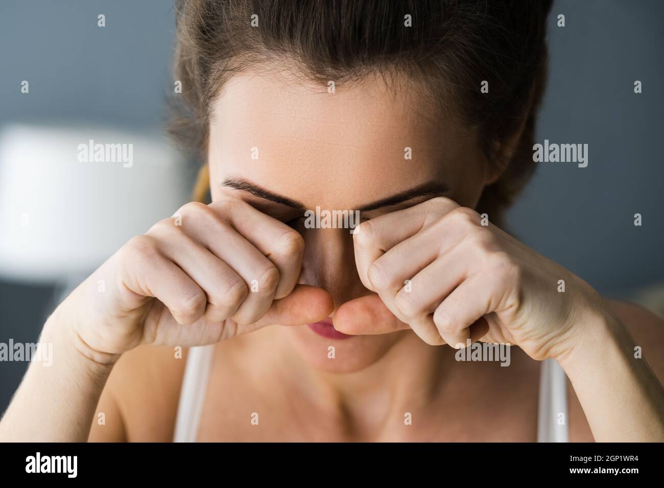 Tired Exhausted Eye Pain And Ache Problem Stock Photo Alamy