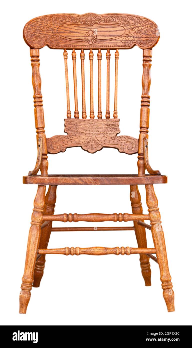 The antique wooden chair view isolated on white background Stock Photo ...