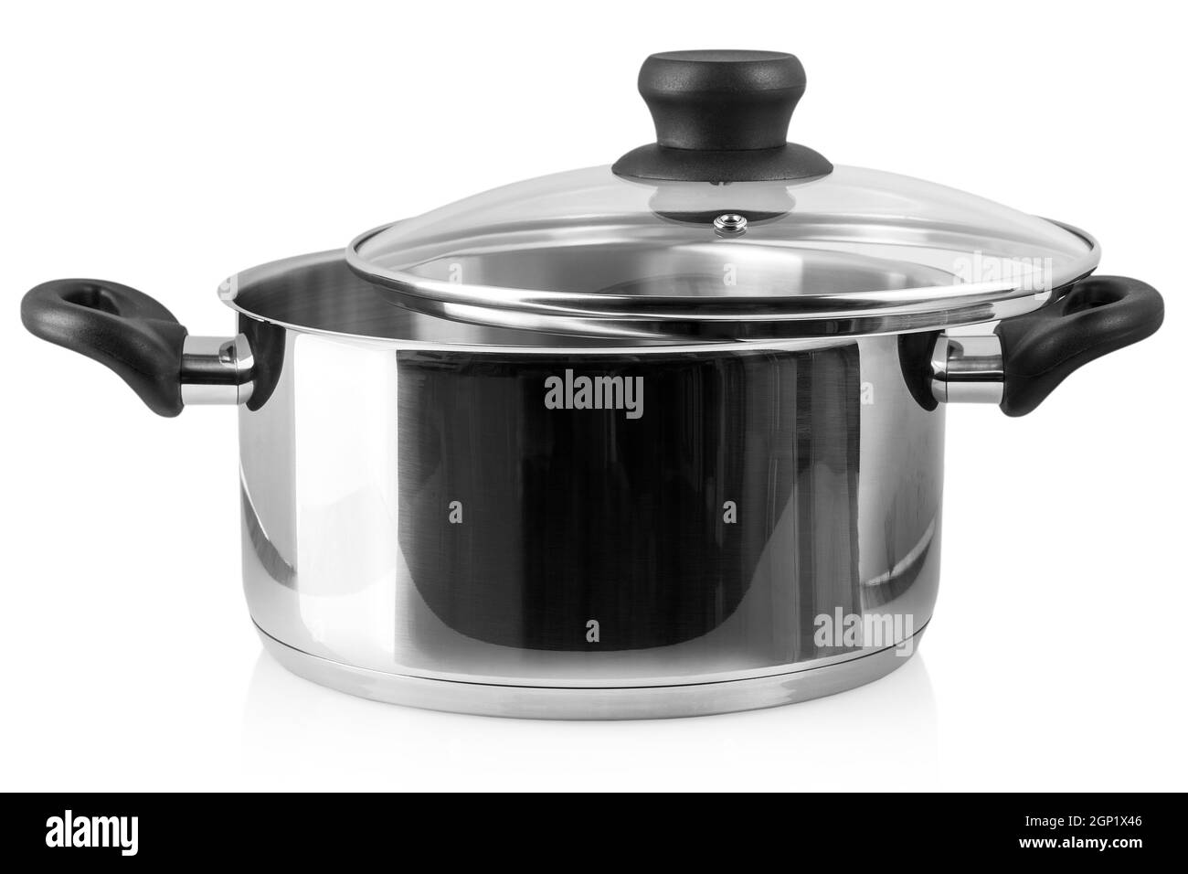 Stainless steel pot with cover. Isolated on white background Stock ...