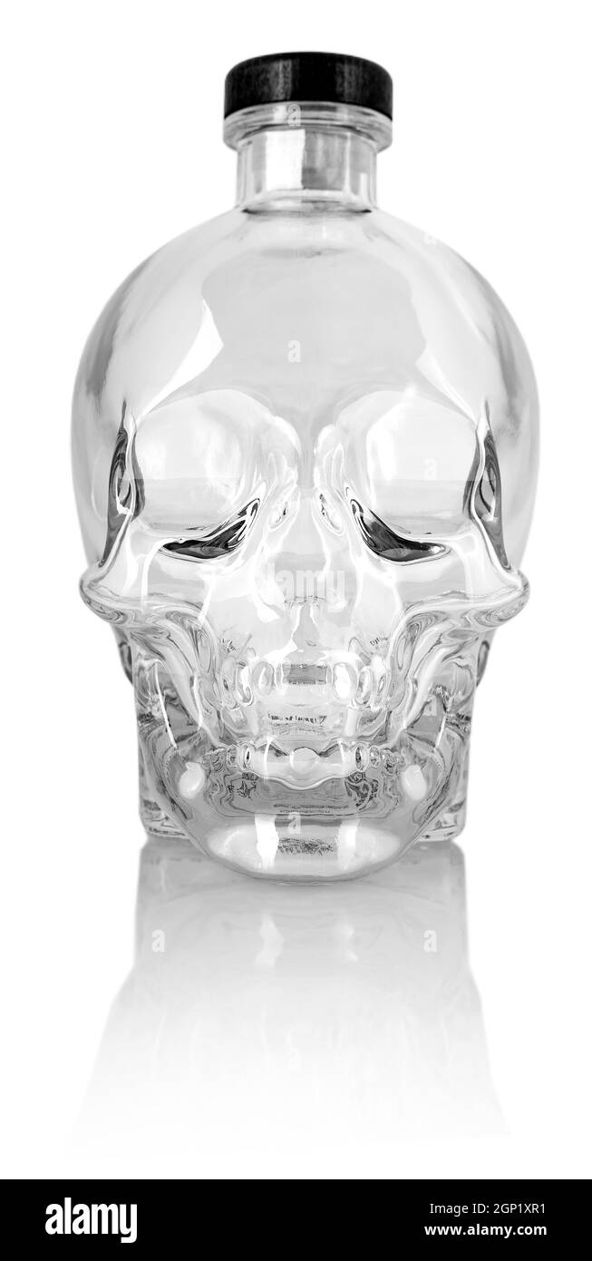 Skull Jar Glass for Vodka Drinks and Cocktails Stock Photo