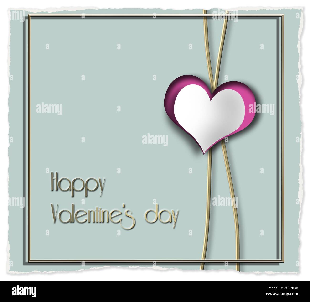 Elegant Happy valentine card in pastel colour. Gold frame, heart on pastel  green background. Text Happy Valentine's day. 3D render. Luxury poster temp  Stock Photo - Alamy