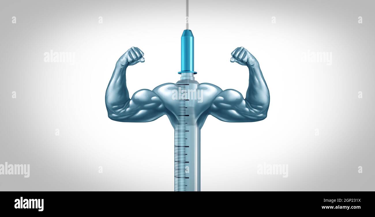 Medical medication concept and vaccine or vaccination cure as a medicine syringe fighting against disease and virus infection as coronavirus. Stock Photo