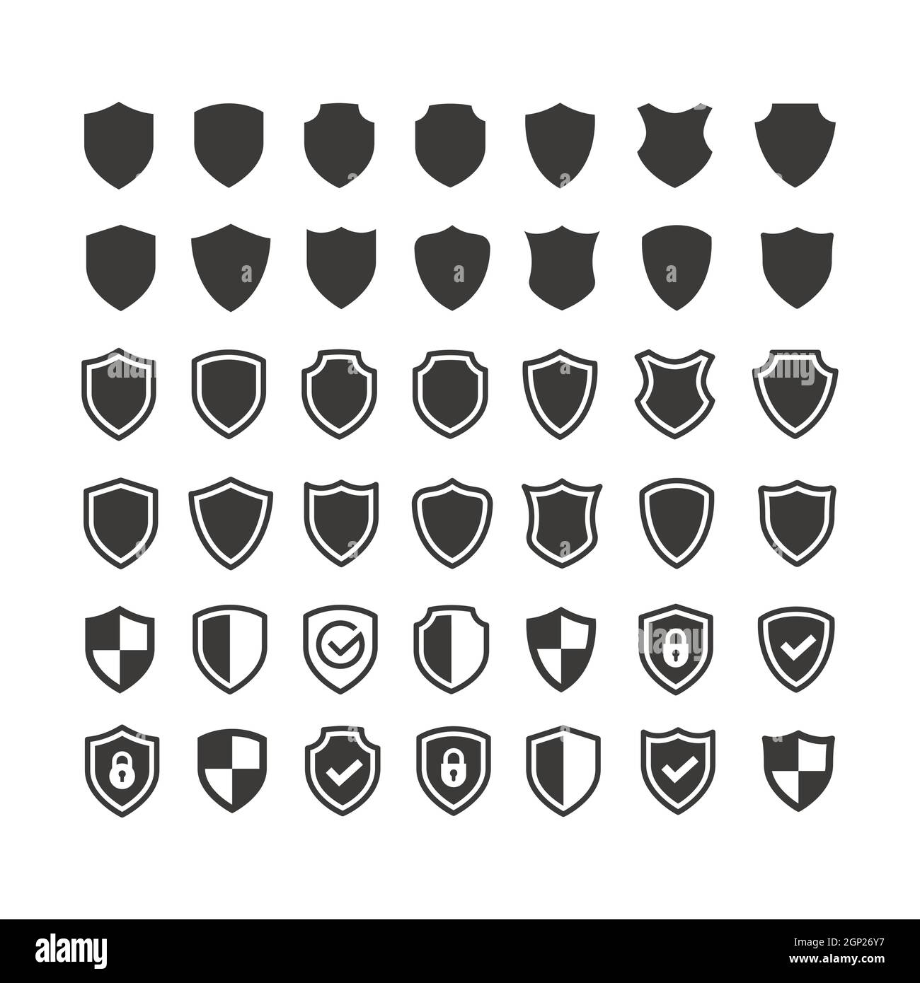 Shield black vector icon set Stock Vector