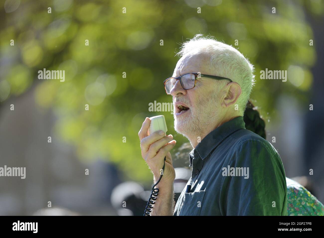 Jeremy Corbyn MP at Fridays for Future environmental protest in Parliament Square, Sept 2021 Stock Photo