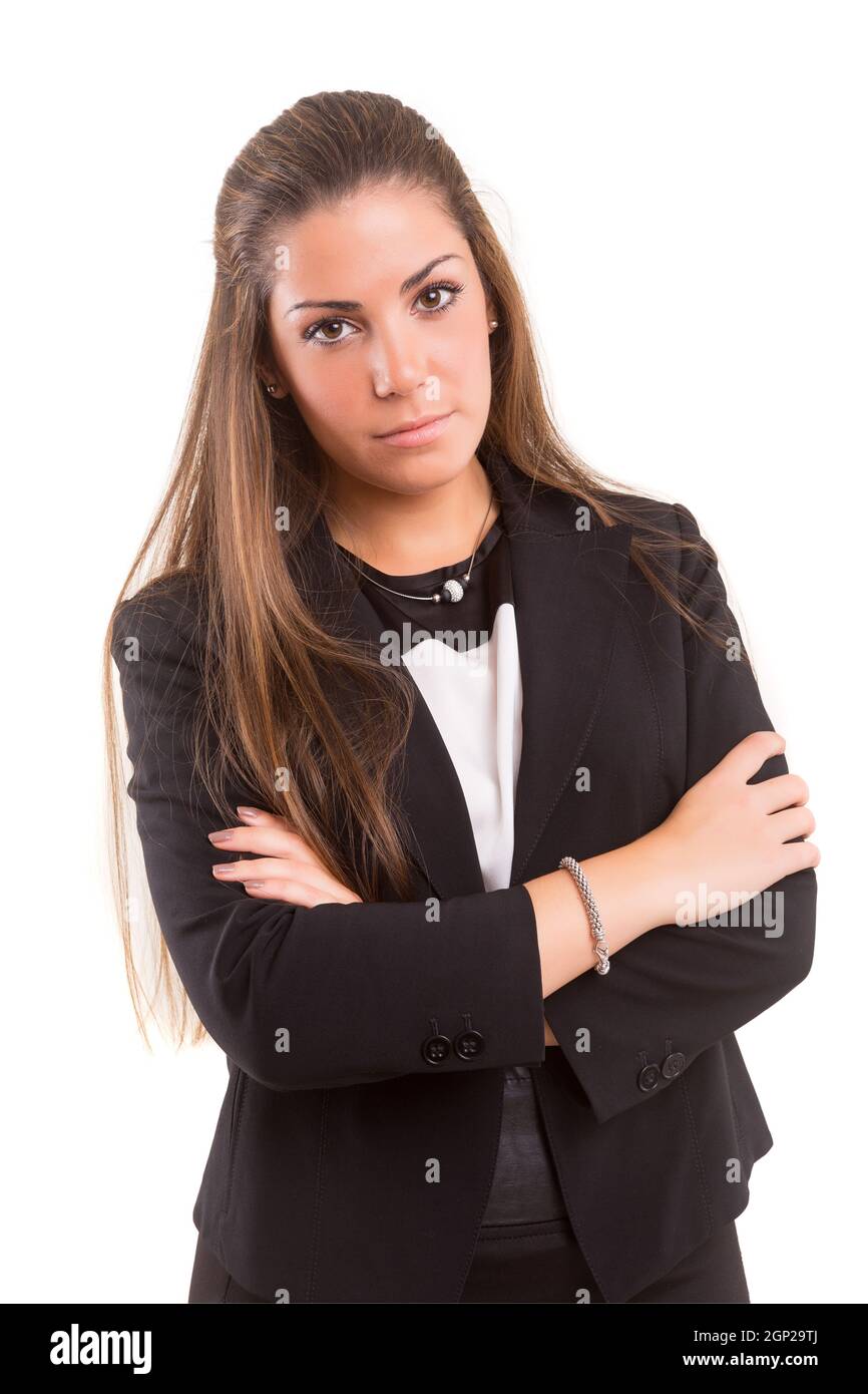 Young beautiful business woman posing isolated Stock Photo - Alamy