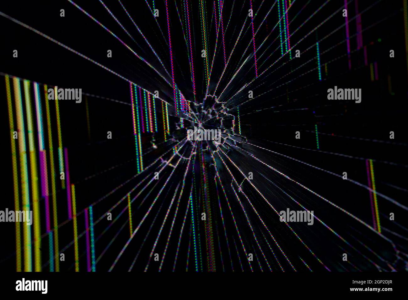 Close up laptop with a smashed screen (MacBook Pro, Retina screen) with