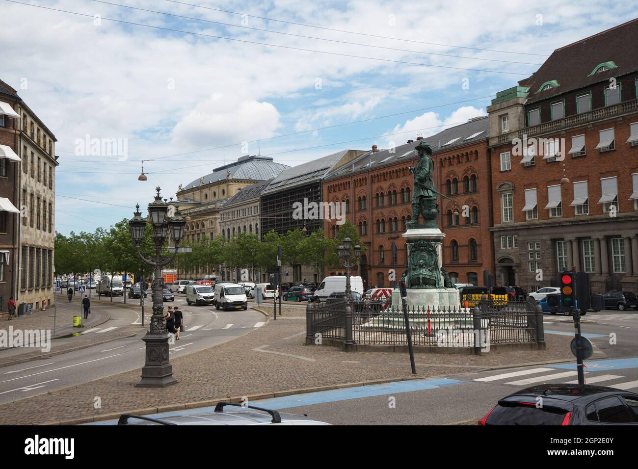 Copenhagen street view, Denmark. Danish-Norwegian admiral Niels Juel statue at Holmen Canal in Copenhagen. Stock Photo