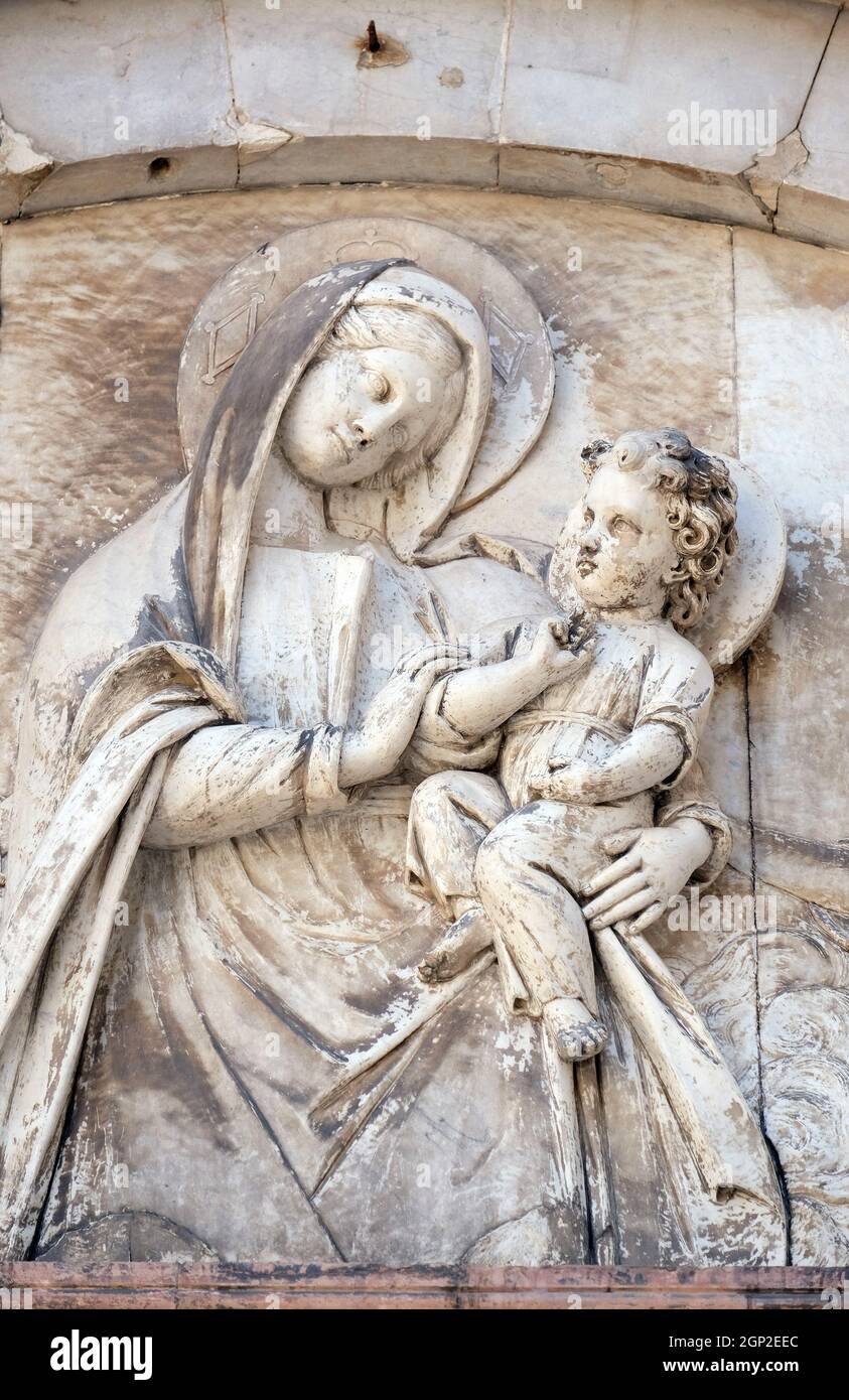 Basrelief representing the Virgin Mary with baby Jesus, Cathedral of S