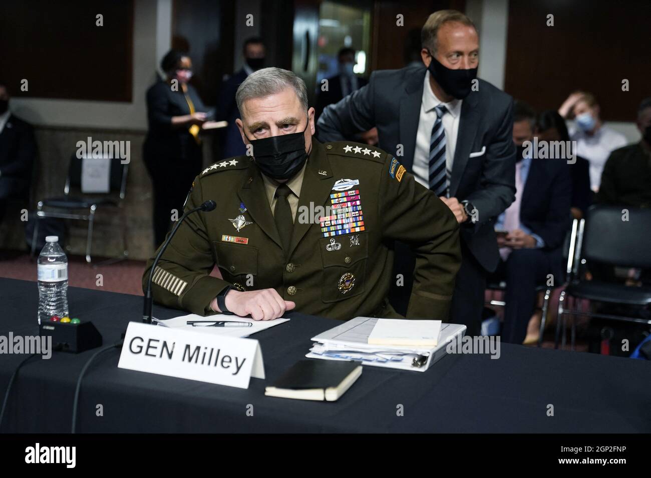 Chairman of the Joint Chiefs of Staff Gen. Mark Milley arrives before a Senate Armed Services Committee hearing on the conclusion of military operations in Afghanistan and plans for future counterterrorism operations, Tuesday, Sept. 28, 2021, on Capitol Hill in Washington. Photo by Patrick Semansky/Pool/ABACAPRESS.COM Stock Photo
