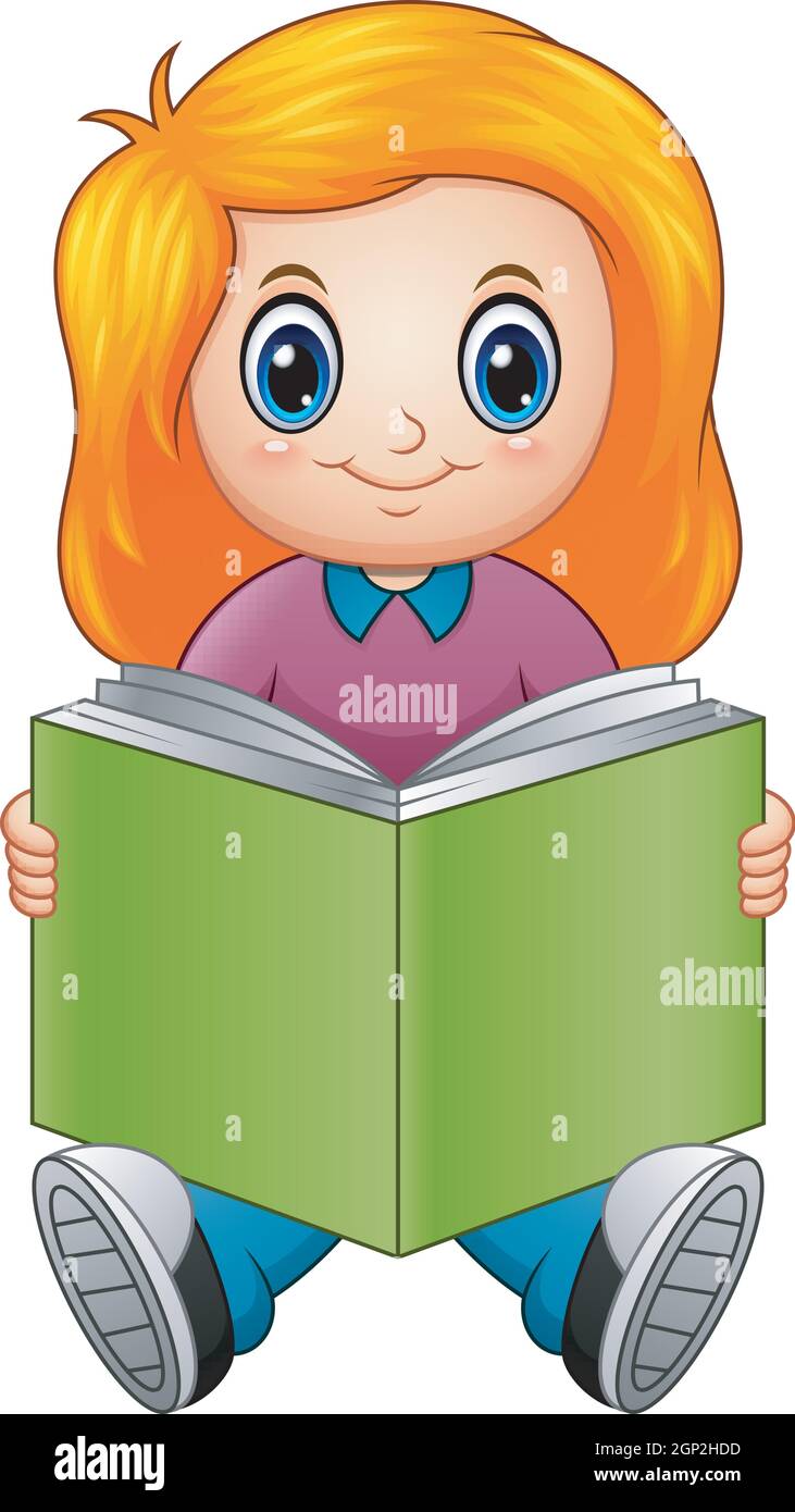 Little girl cartoon reading a book Stock Vector