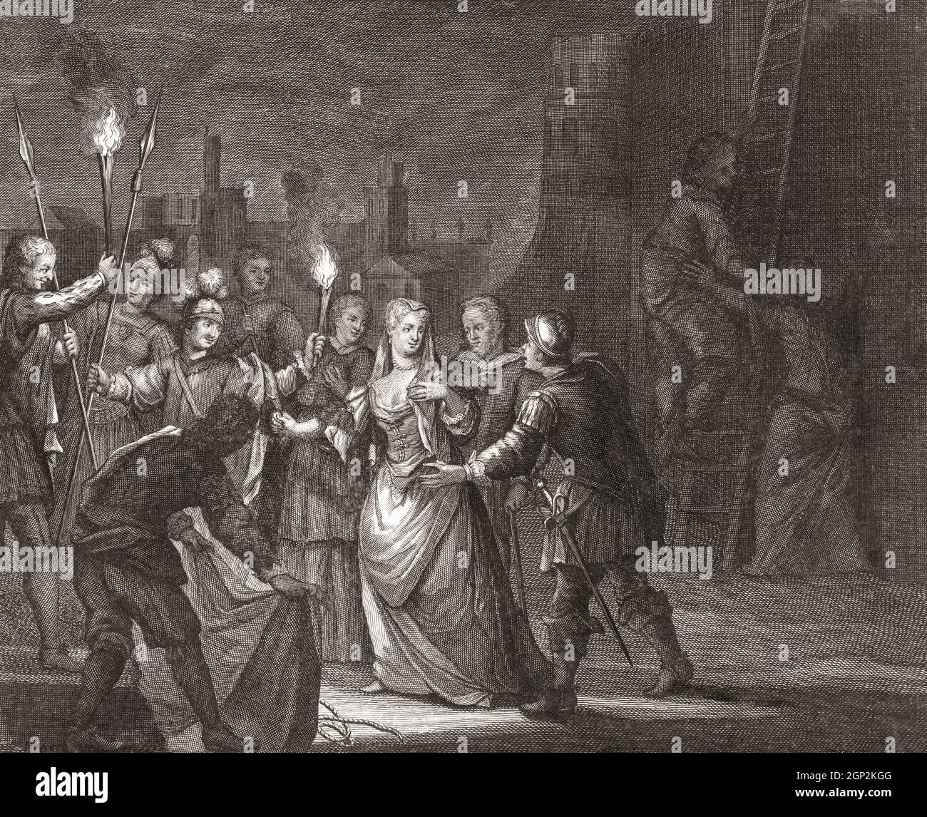 Marie de Medici, 1573 - 1642. Queen of France as the second wife of King Henry IV.  Here seen escaping with the aid of sympathizers from Blois castle after being exiled there by her son King Louis XIII.  After an engraving by Philip van Gunst. Stock Photo