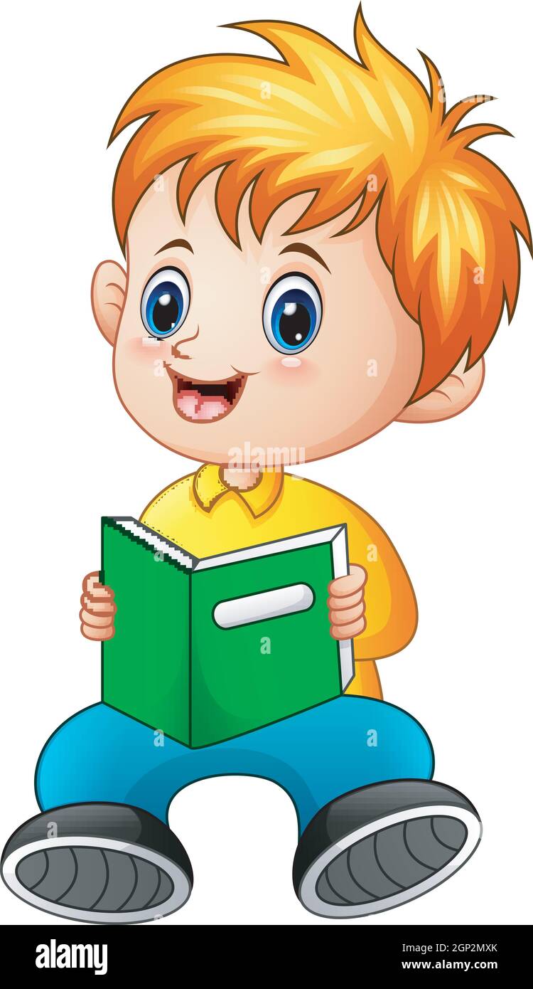 Schoolboy cartoon reading a book Stock Vector