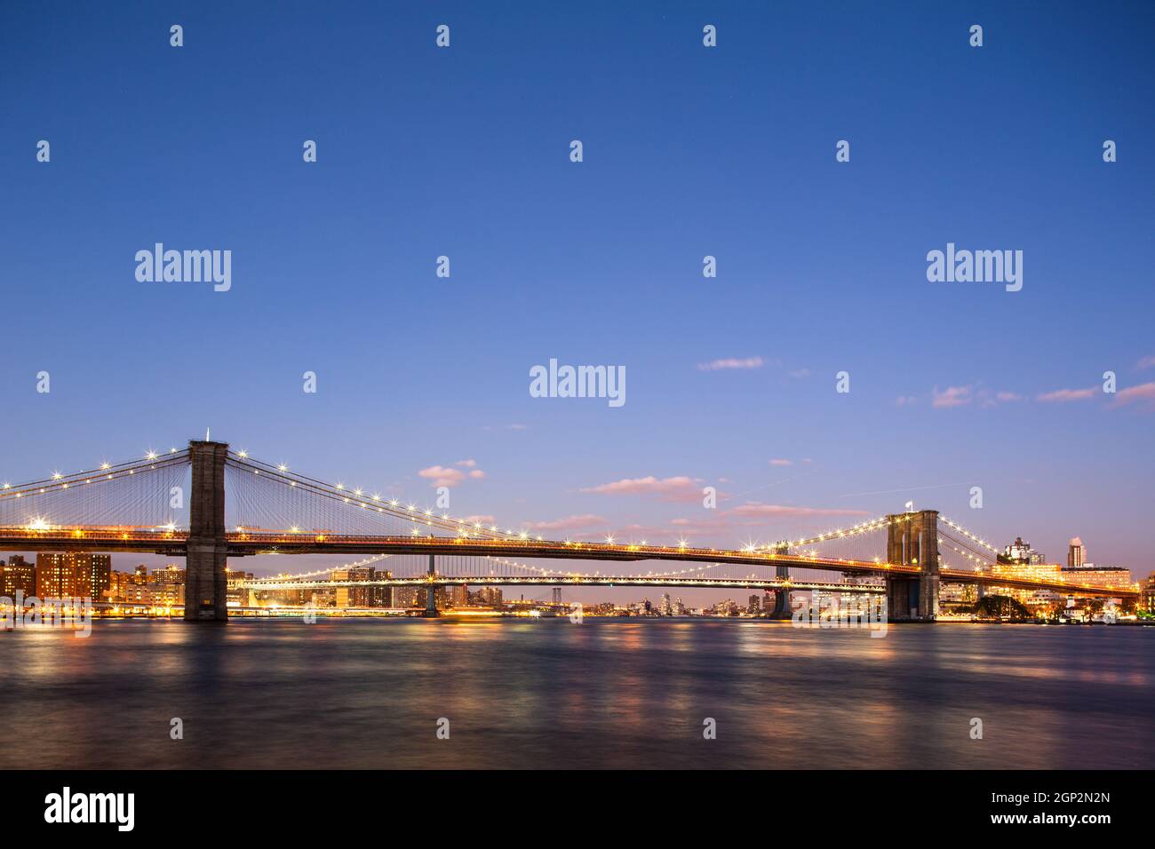 New York City NYC Manhattan Downtown with Brooklyn Bridge Stock Photo