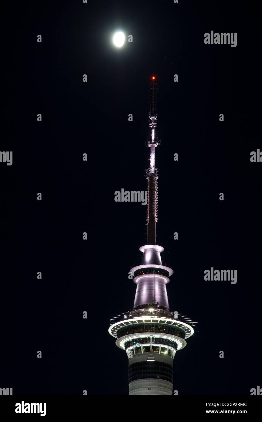 Sky Tower and moon. Auckland. North Island. New Zealand Stock Photo Alamy