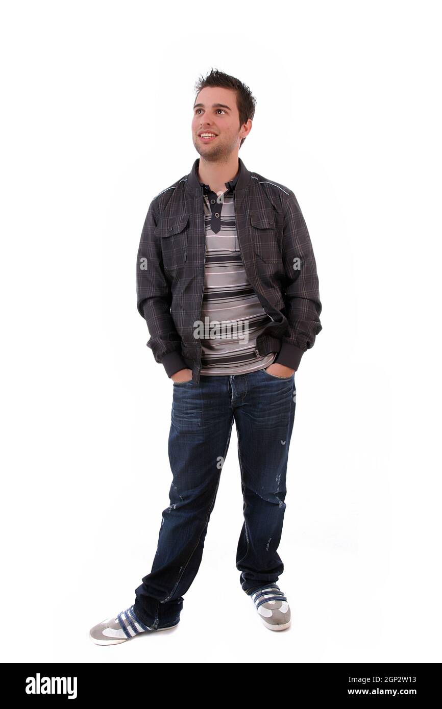 Young Casual man posing, isolated in white background Stock Photo - Alamy