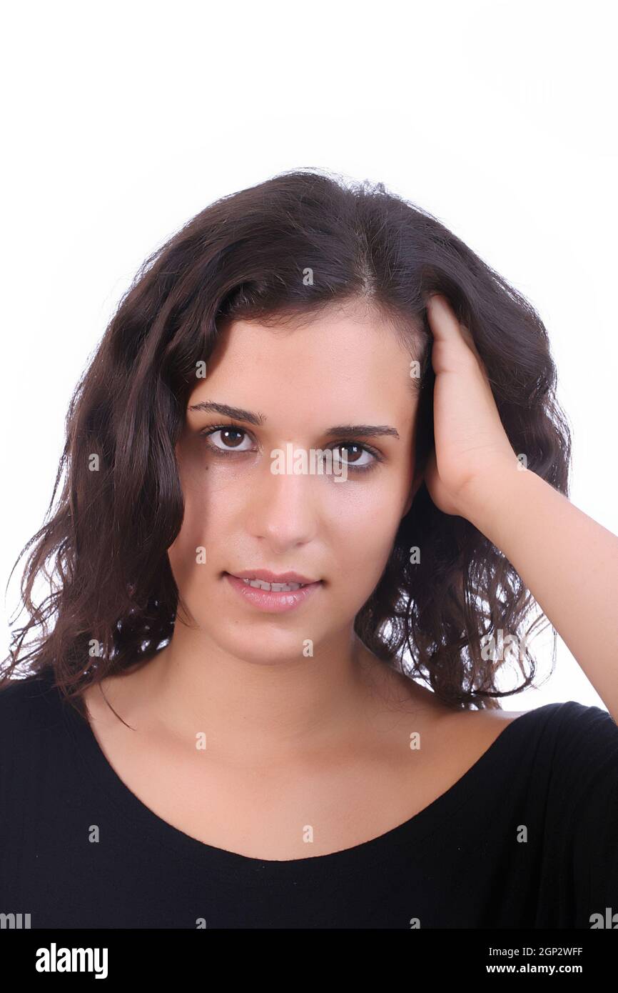 Young woman portrait, isolated over white background Stock Photo - Alamy