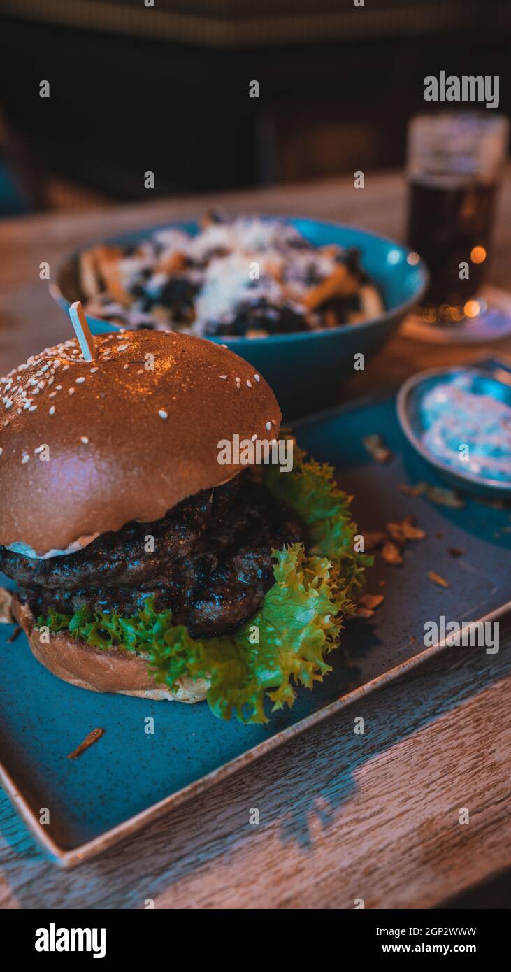 Burger with Fries and softdrink Stock Photo