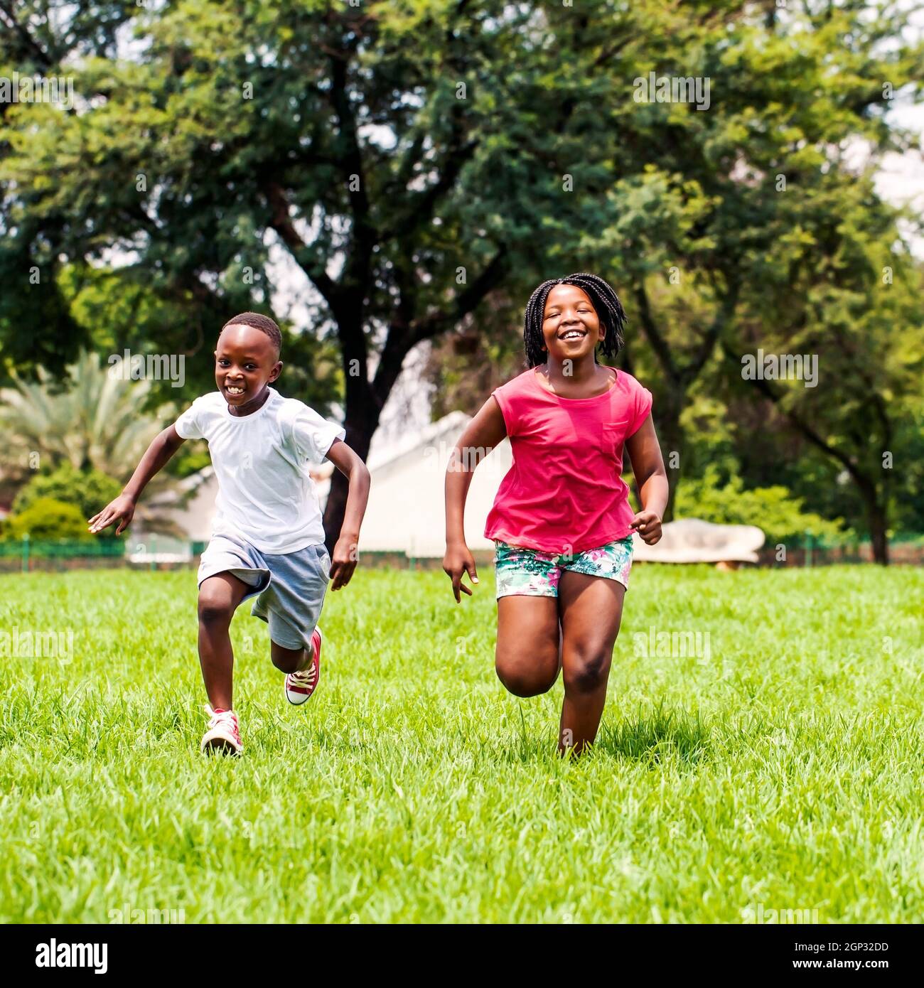 A group of african children playing in a park