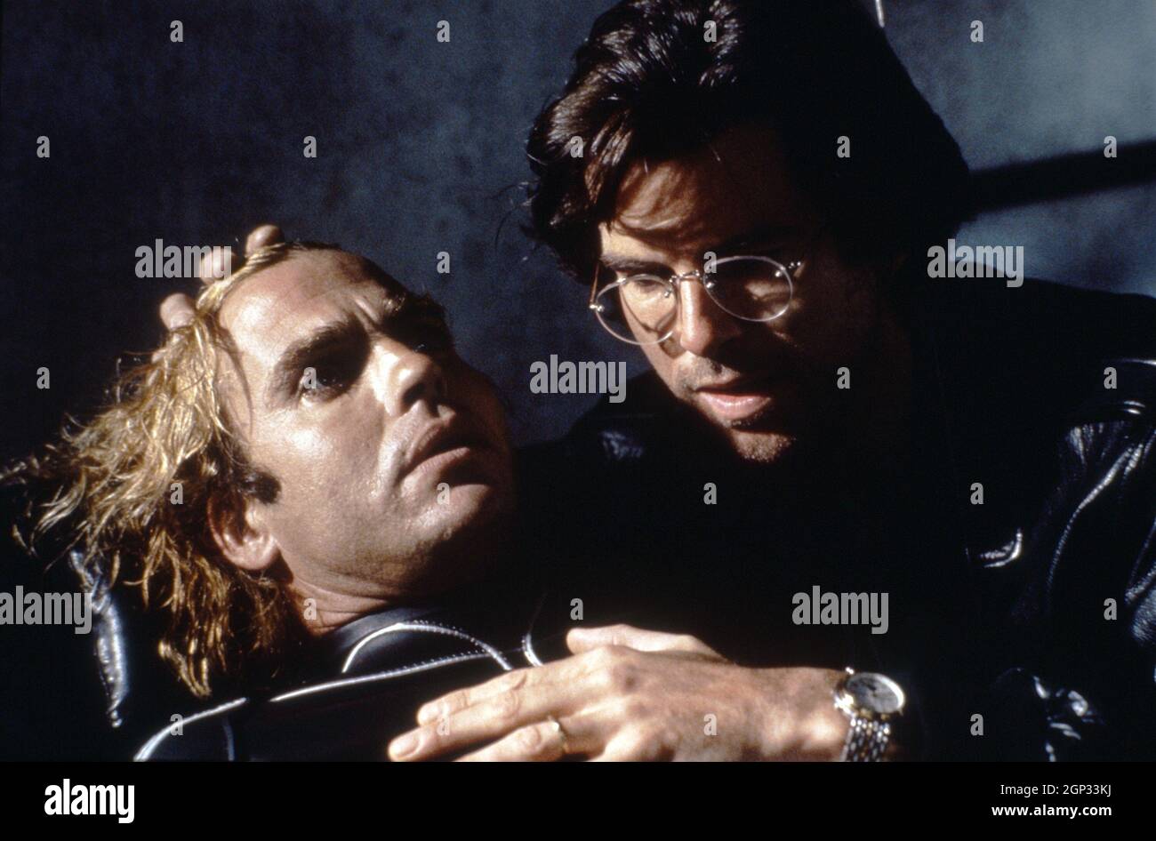 LAWNMOWER MAN, from left Jeff Fahey, Pierce Brosnan, 1992. ph Suzanne Tenner / ©New Line