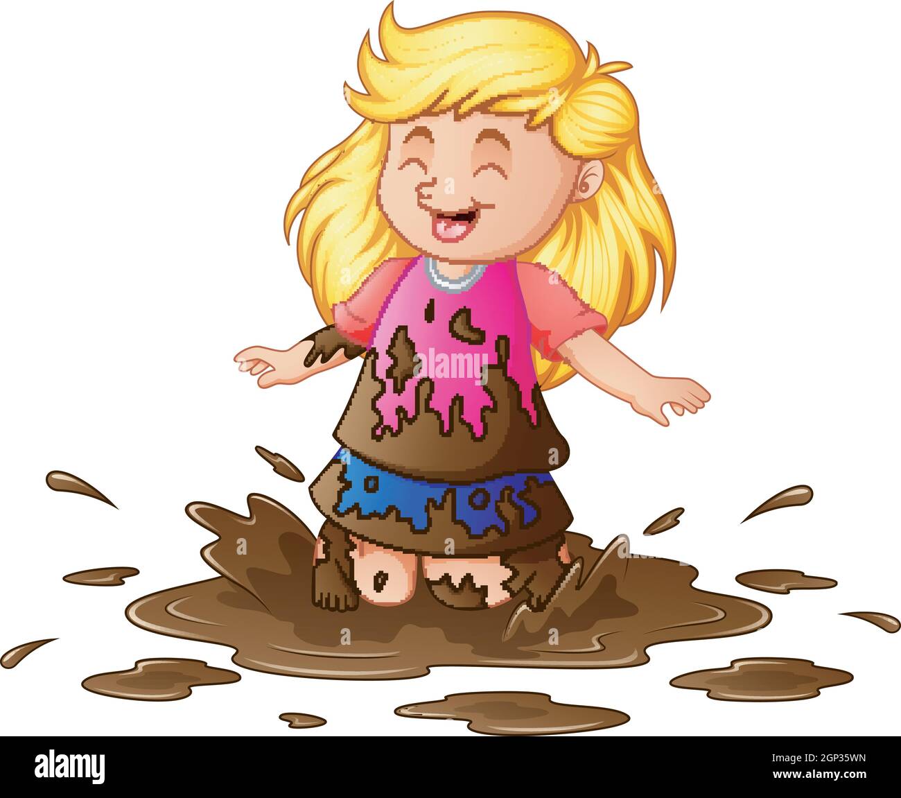 Vector illustration of Little girl playing in the mud Stock Vector