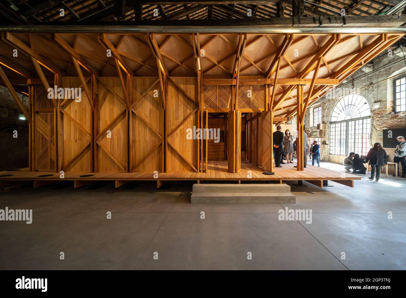 The Pavilion of the Philippines at the 17th Venice Architecture Biennale 2021 features a small wooden building (a library) built by volunteers Stock Photo